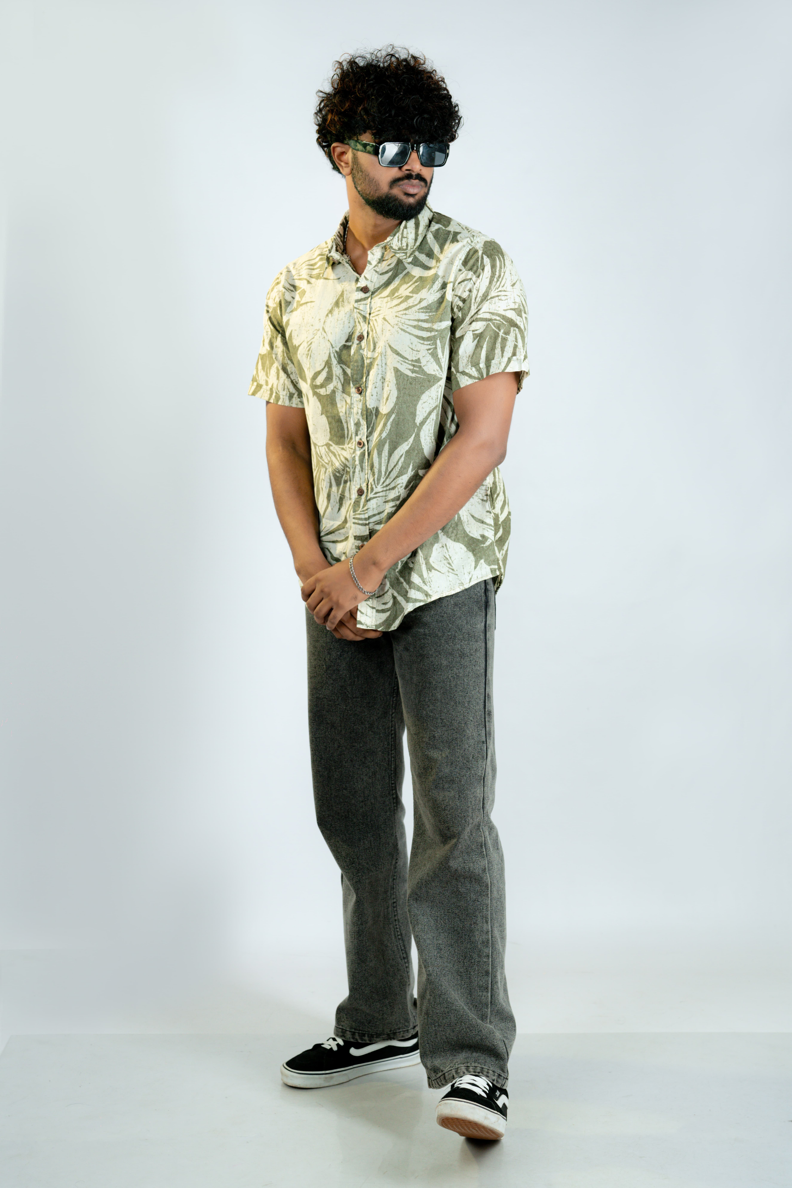 Khaki green printed unisex shirt Khaki green printed unisex shirt